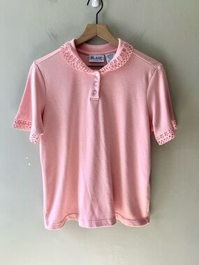 BLAIR Cut Out Scalloped Lace Short Sleeve Polo